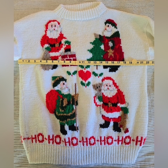 Handmade Knit Sweater Santas The World Christmas Size L White Vtg - Picture 6 of 7